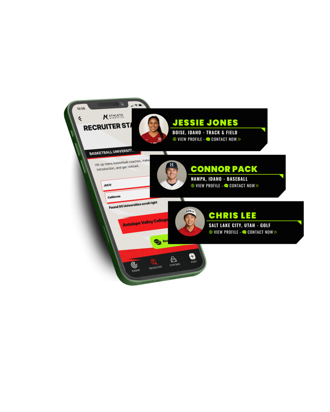 Foundation Recruiting app — athlete profiles and one-tap coach contact
